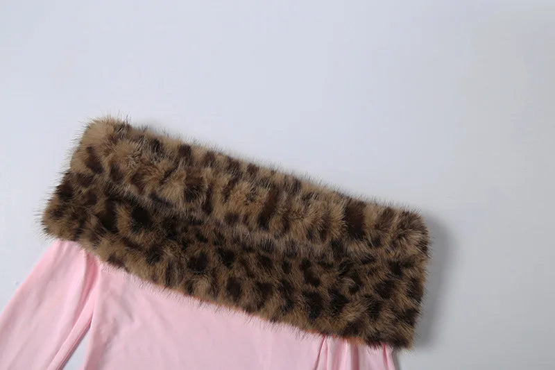Leopard Fur Mini Skirt Set