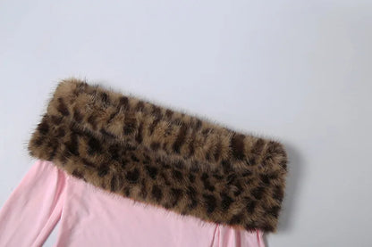 Leopard Fur Mini Skirt Set