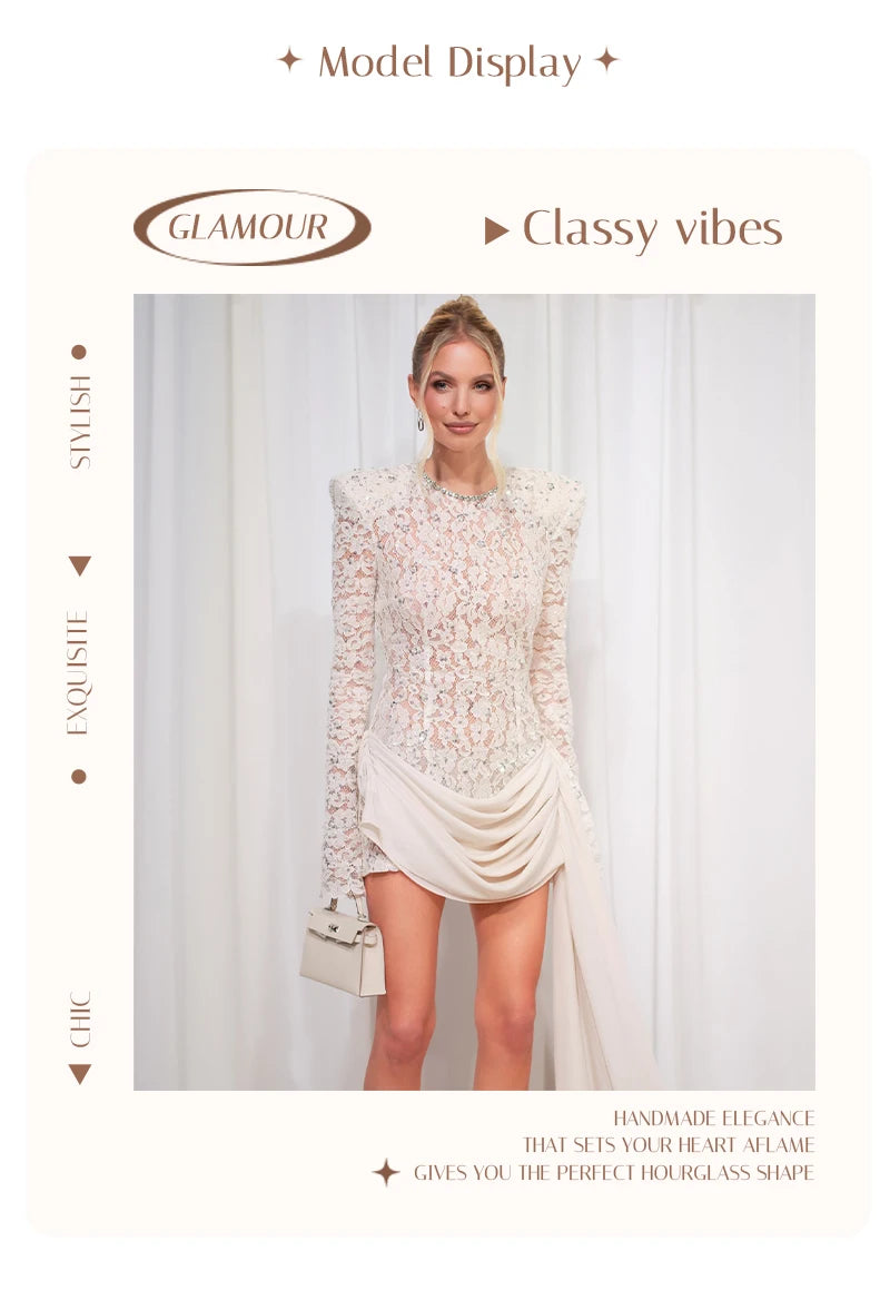 Opulent White Sequins Mini Dress