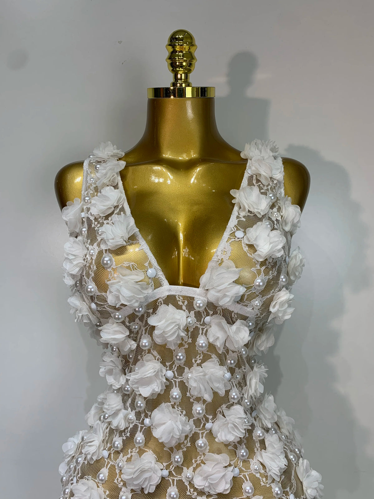 Bloom Pearls Lace Mini Dress
