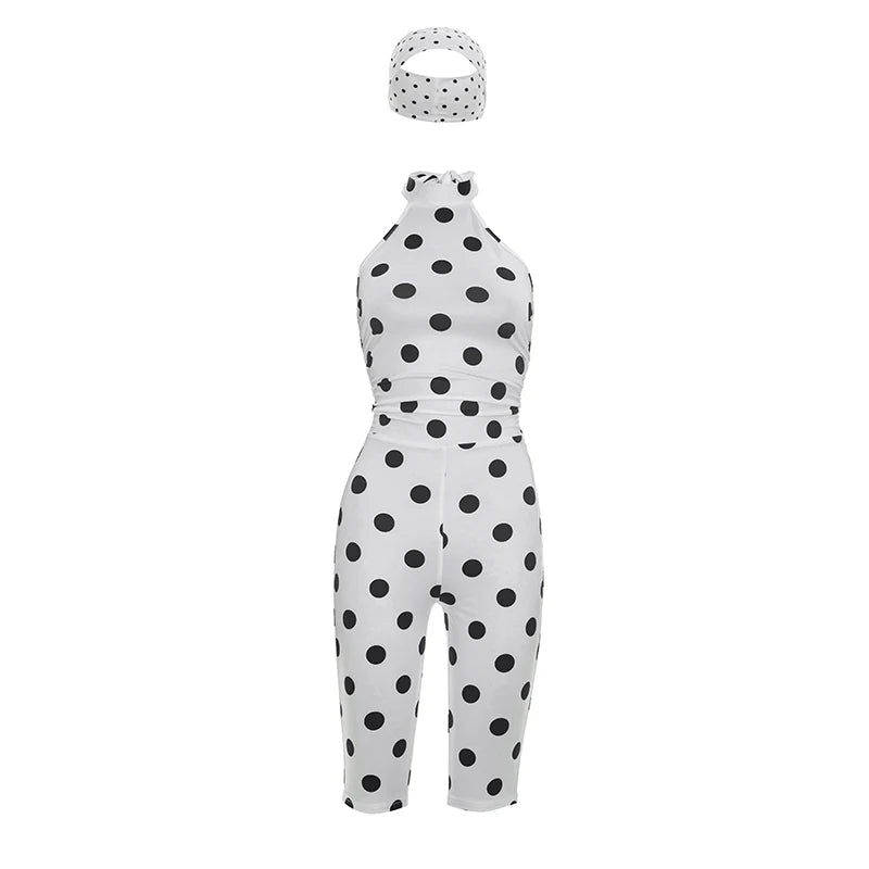 Polka Dot Print Romper +Headscarf