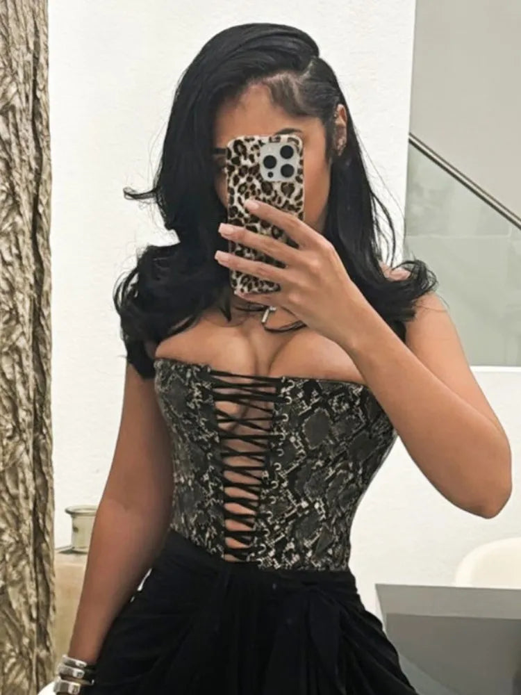 Leather Lace Corset Tube Top