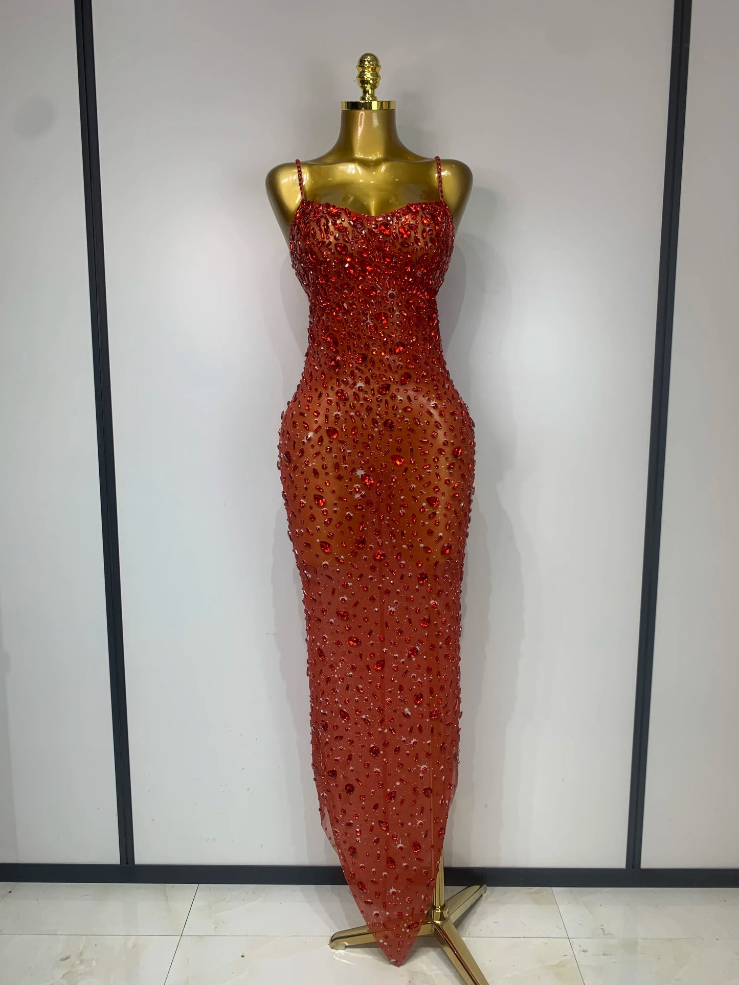 Zoey Rhinestone Mesh Maxi Dress
