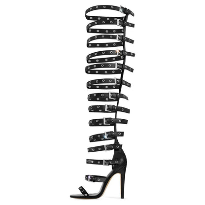 Denim Buckle Stiletto Boot Sandals