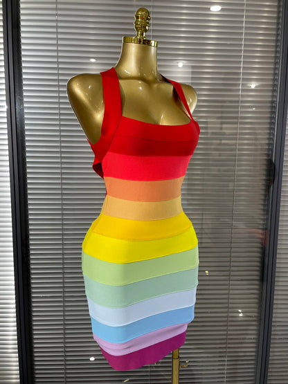 Rainbow Bandage Mini Dress