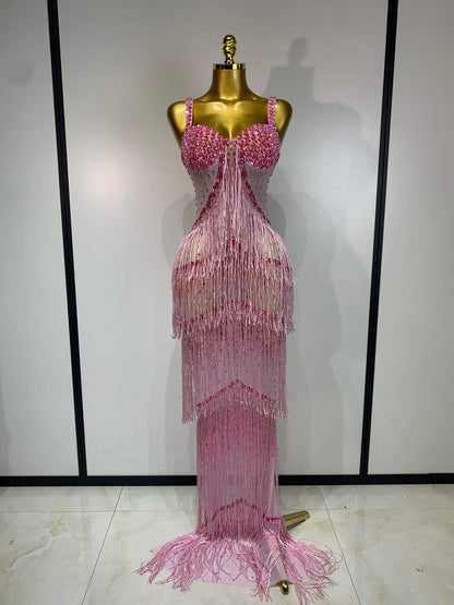 Maxine Tassel Mesh Maxi Dress