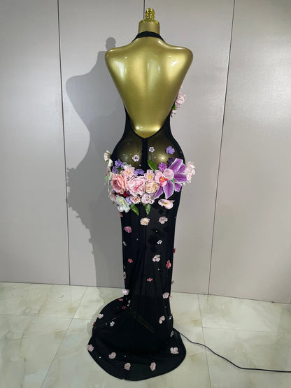 Luxe Flower Mesh Maxi Dress