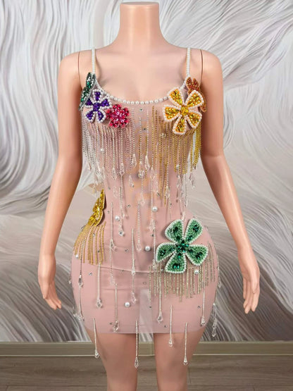 Sparkly Rhinestone Pearls Skirt Set