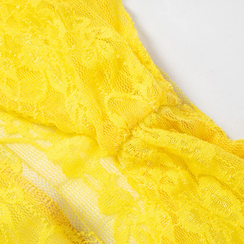 Lacey Yellow Mesh Pants Set