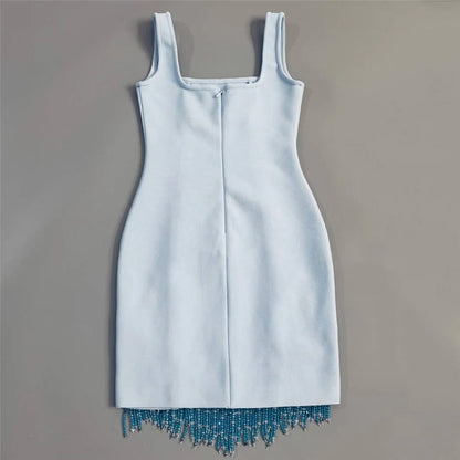 Crystal Embellished Fringe Bandage Mini Dress