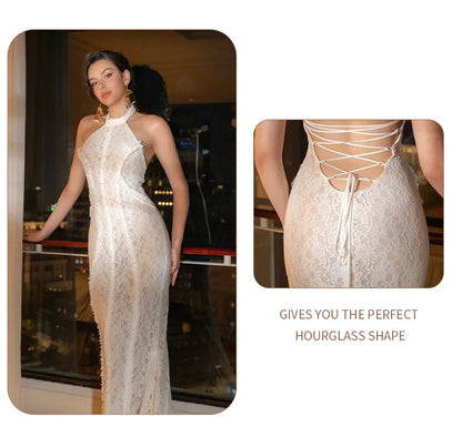 White Lace Mermaid Maxi Dress