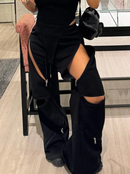 Multi Zipper Cutout Sweatpants