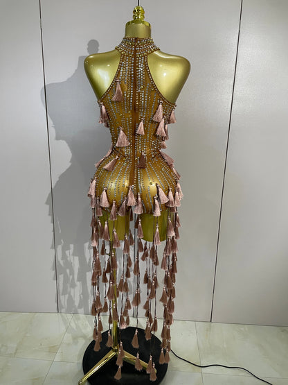Olanda Mesh Bodysuit Tassel Dress