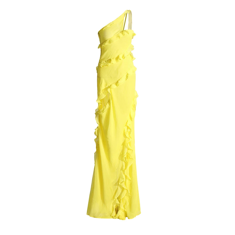 Katie Diagonal Collar Maxi Dress
