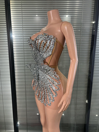 Butterfly Mesh Mini Dress