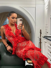 Amleia Ruffle Floral Midi Dress