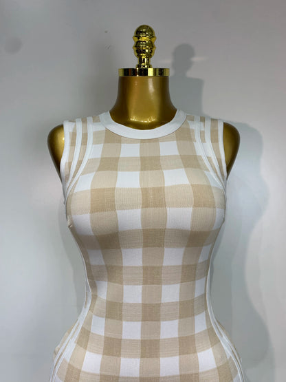 Plaid Asymmetrical Bandage Dress