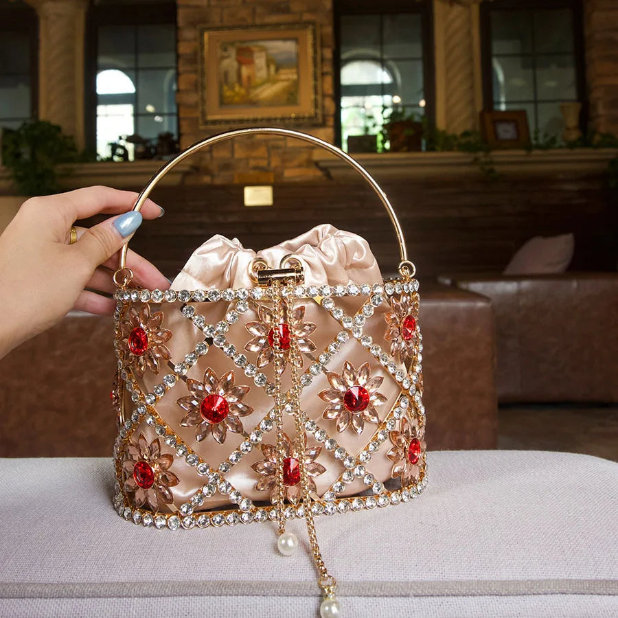 Flower Diamond Cage Bucket Handbag
