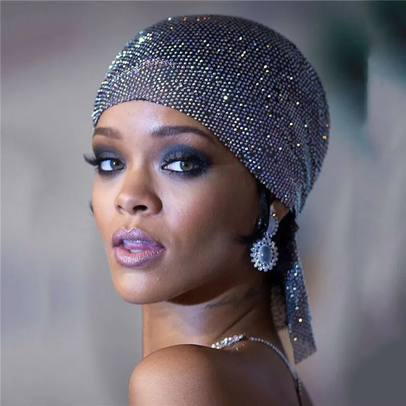 Crystal Rhinestone Fishnet Headscarf