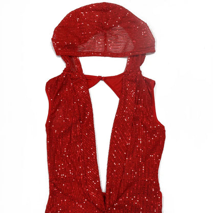 Hooded Headscarf Sequined Maxi Dress