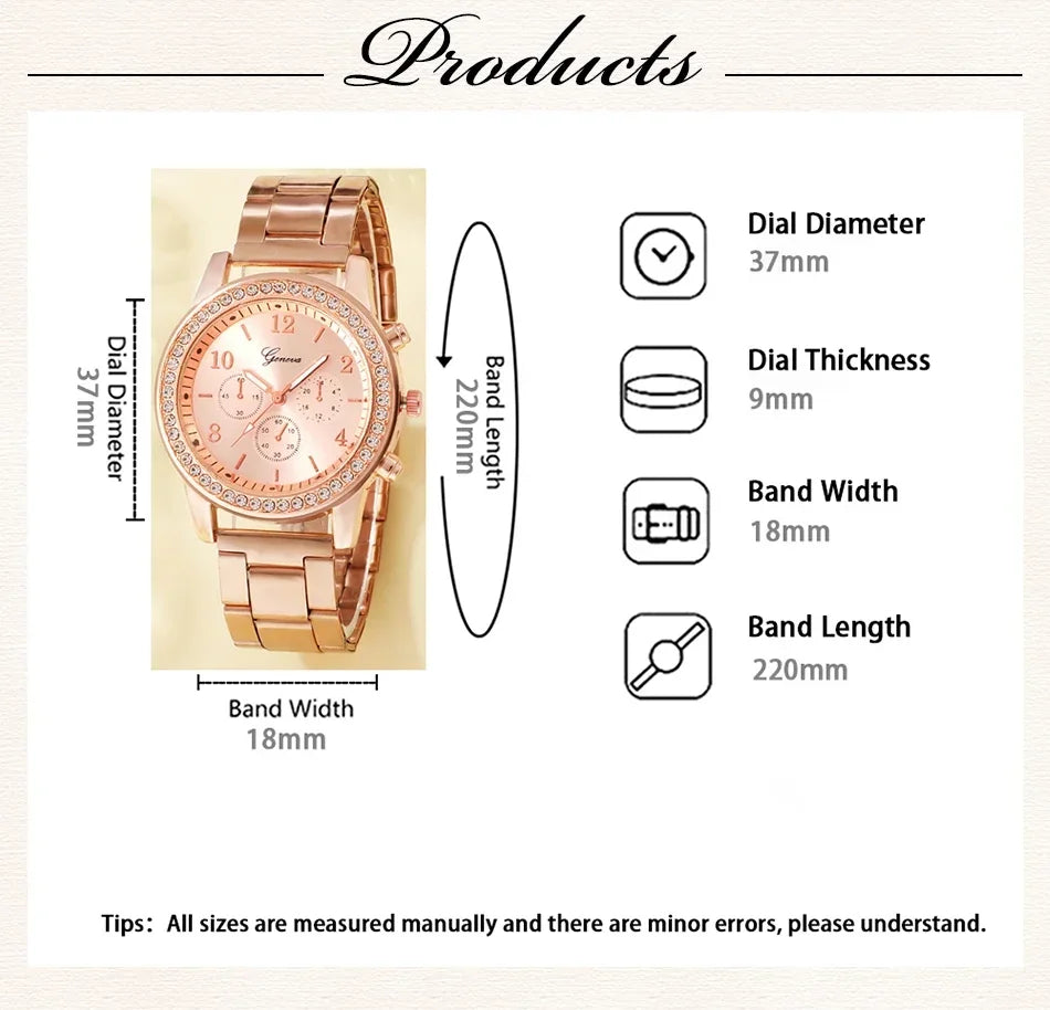 6PCS Set Luxury Watch/Earrings/Necklace