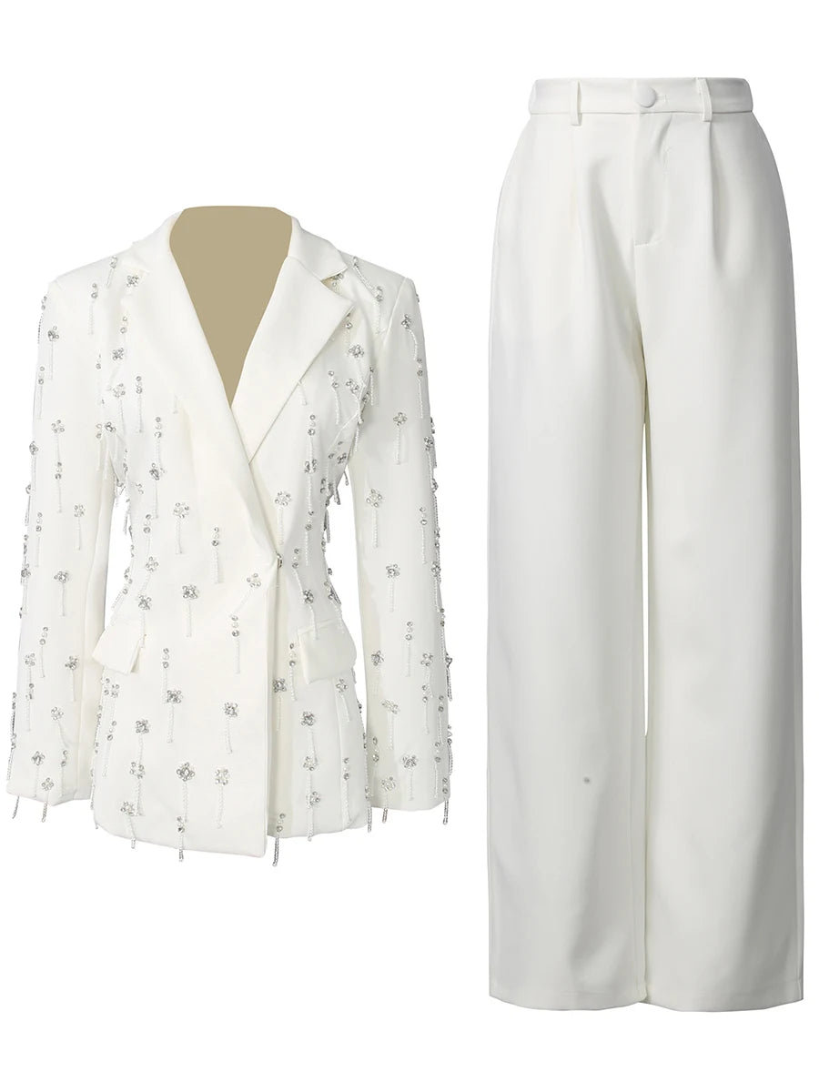 Chic Beaded Blazer Pants Set