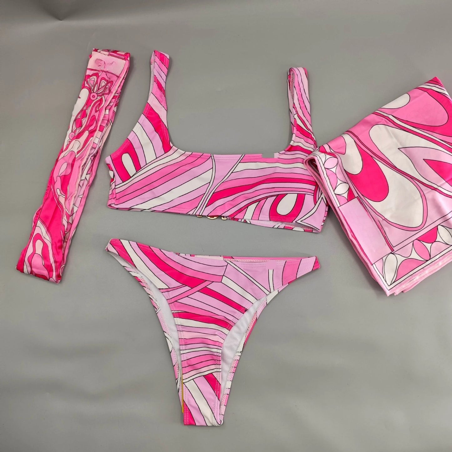 Pink Abstract Print Bikini Set