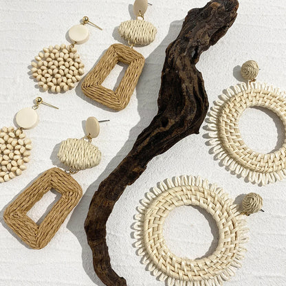 Woven Raffia Dangle Earrings