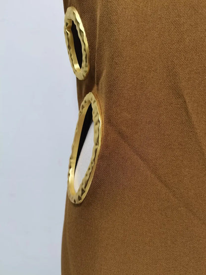 Gold Trim Cutout Knit Maxi Dress