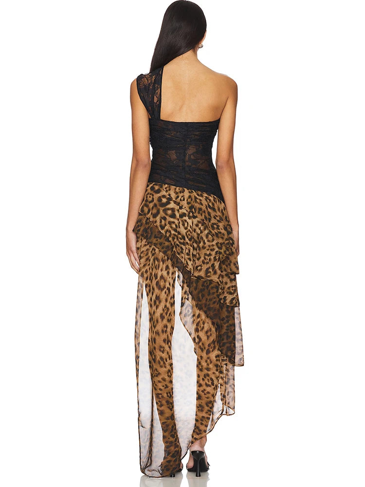 Leopard Inclined Shoulder Dress