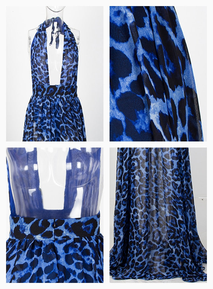 Sexy Blue V-Neck Chiffon Dress Fashion Closet Clothing