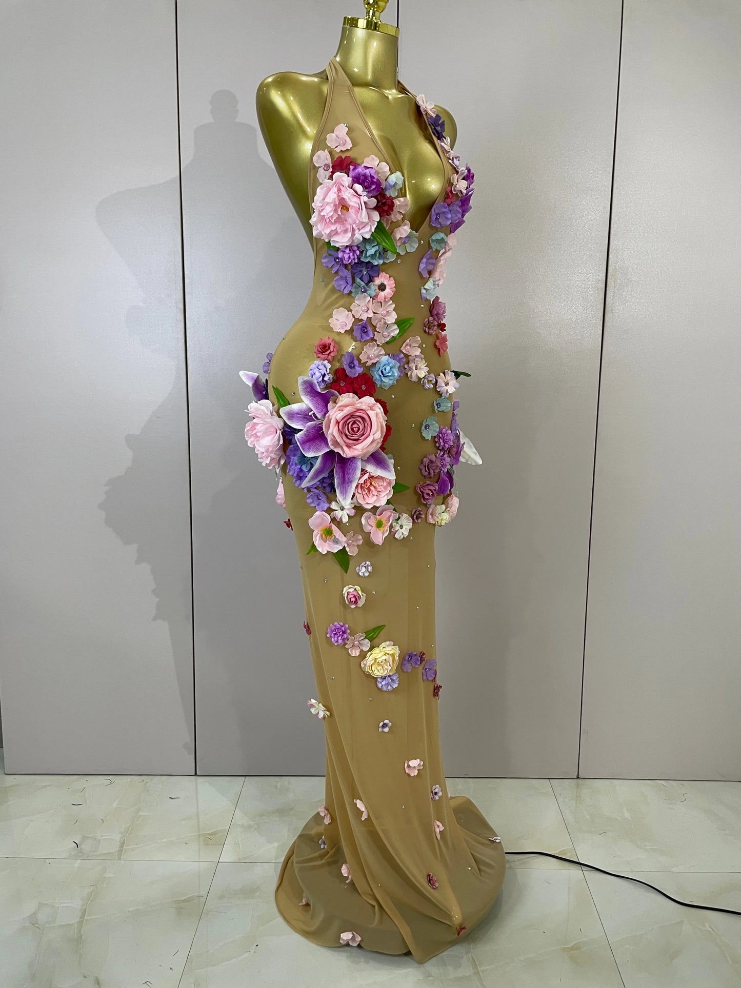 Luxe Flower Mesh Maxi Dress