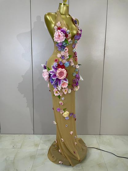 Luxe Flower Mesh Maxi Dress