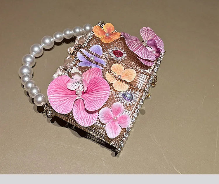 Flower Beaded Bucket Handbag