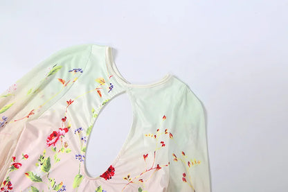 Floral Mesh Cape Sleeve Bodysuit