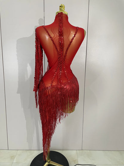Iris Rhinestone Mesh Tassel Dress