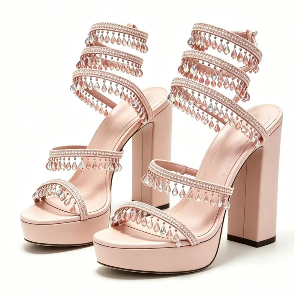 Nisha Rhinestone Chunky High Heels