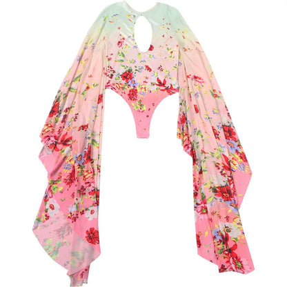 Floral Mesh Cape Sleeve Bodysuit