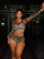 Polka Print 3pcs Shawl Short Set