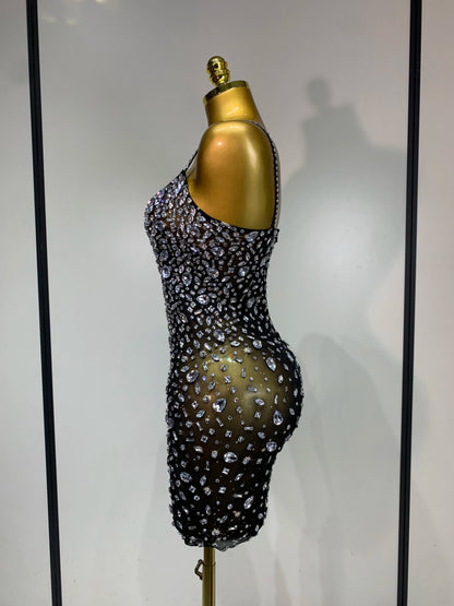 Zoey Rhinestone Mesh Mini Dress