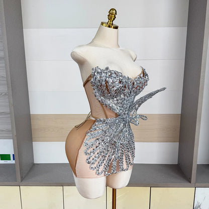Silver Mesh Mini Dress