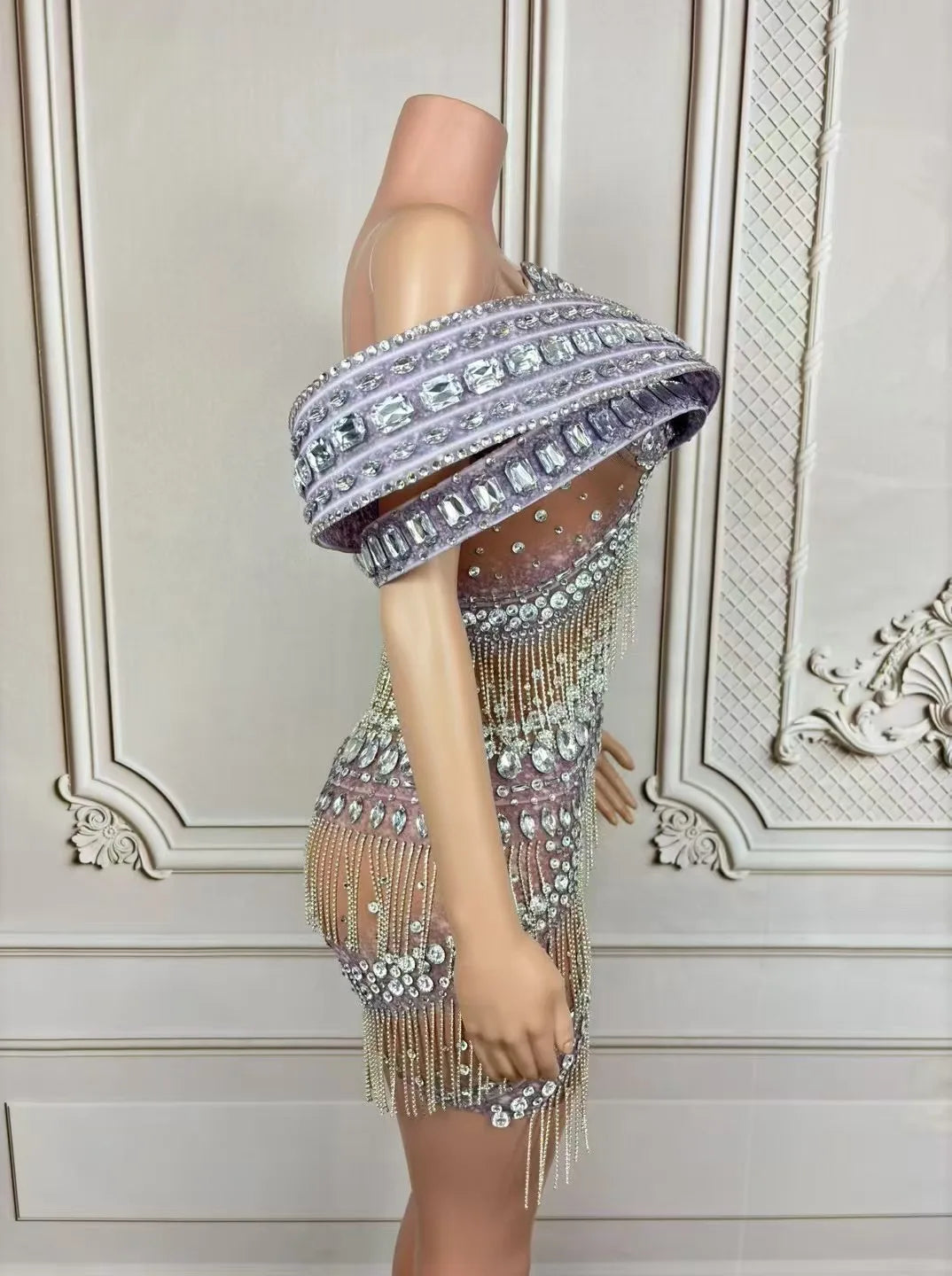 Grandiose Rhinestone Mesh Mini Dress