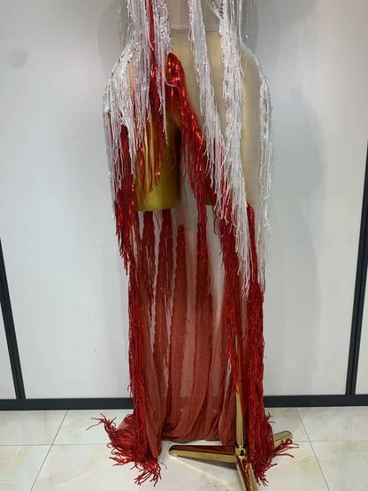 Gradient Tassel Pearl Maxi Dress