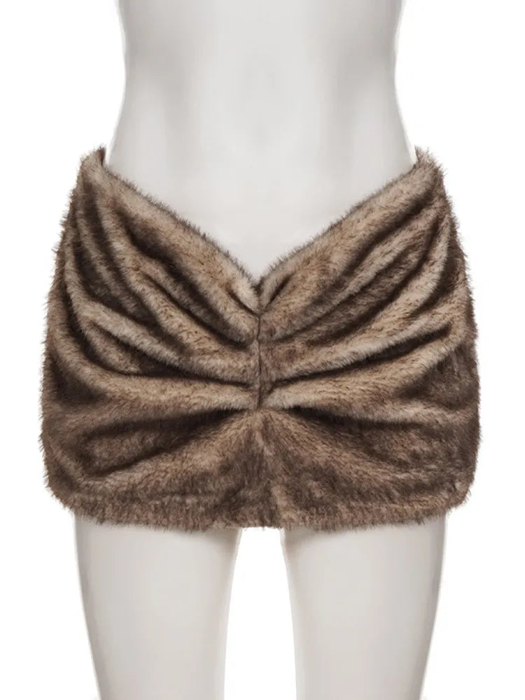 Furry Pleated Mini Skirt