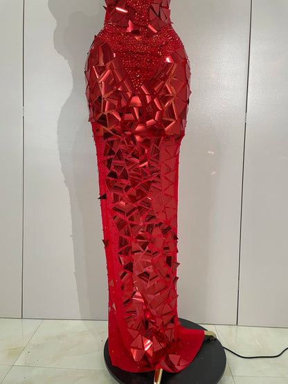Mirror Sequins Mesh Maxi Dress