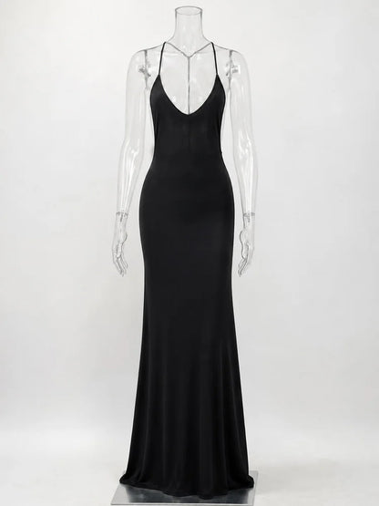 Gold Ring Backless Maxi Dress