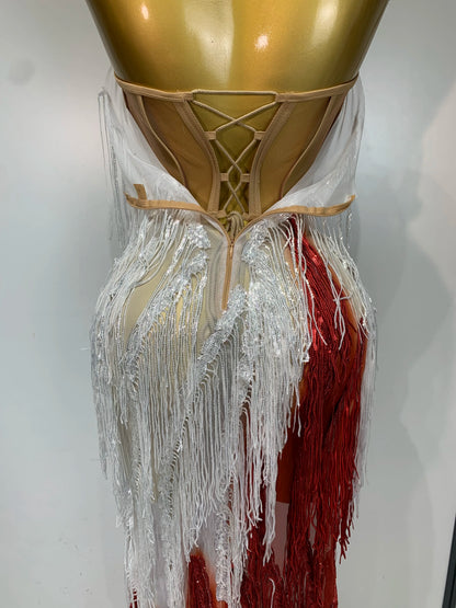 Gradient Tassel Pearl Maxi Dress
