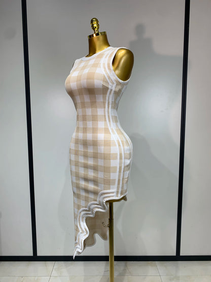 Plaid Asymmetrical Bandage Dress