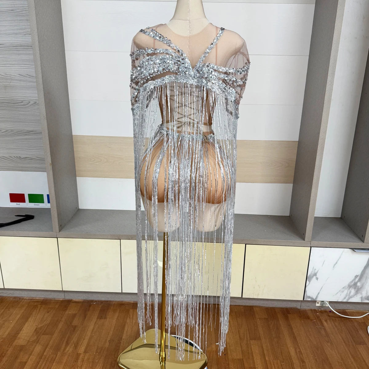 Silver Mesh Mini Dress