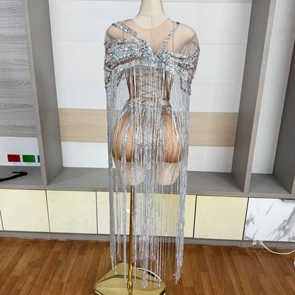 Silver Mesh Mini Dress